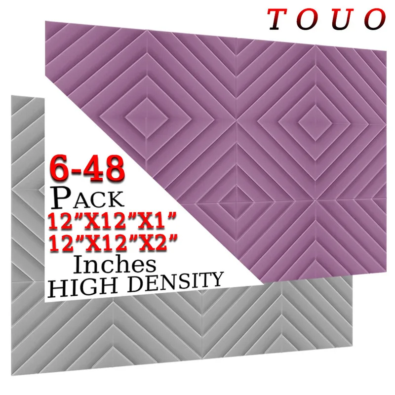 TOUO Acoustic Foam 6/12/24/48 Pcs Offices Acoustic Treatment Diamond Groove Sponge Flame-Retardantsound Absorbing Material