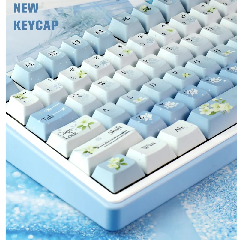 

133 клавиши, милые колпачки для клавиш на тему жасмина, подарочный колпачок для клавиш из ПБТ, вишневый профиль, колпачок с боковым принтом, механическая клавиатура, сделано 68 Mad68 Wooting60