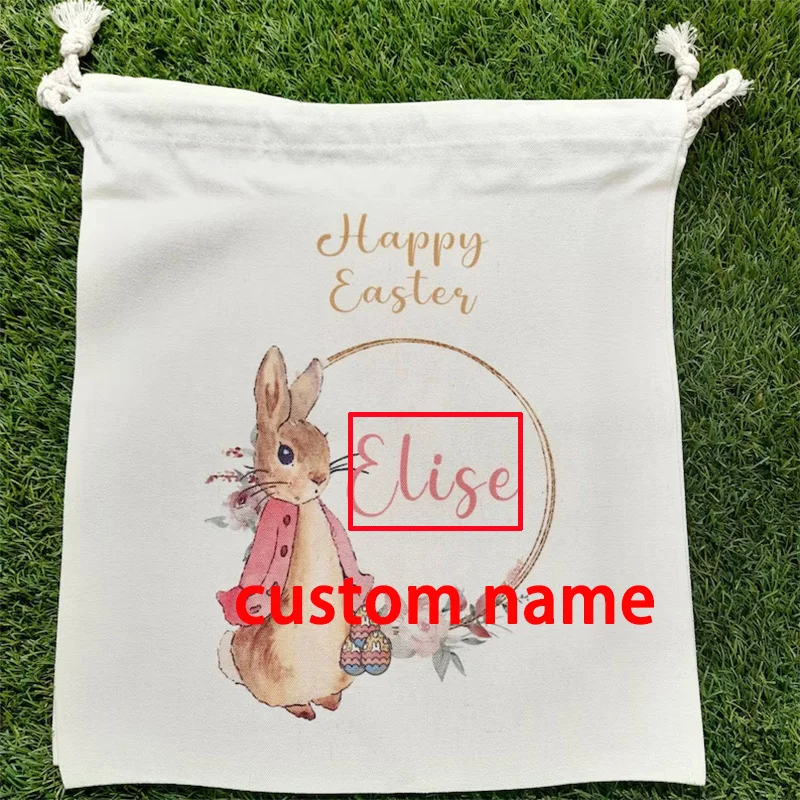 Cesta de caza de huevos personalizada para niños, bolsa de juguete de regalo para niños y niñas, conejito, conejo, primer saco de Pascua, decoración