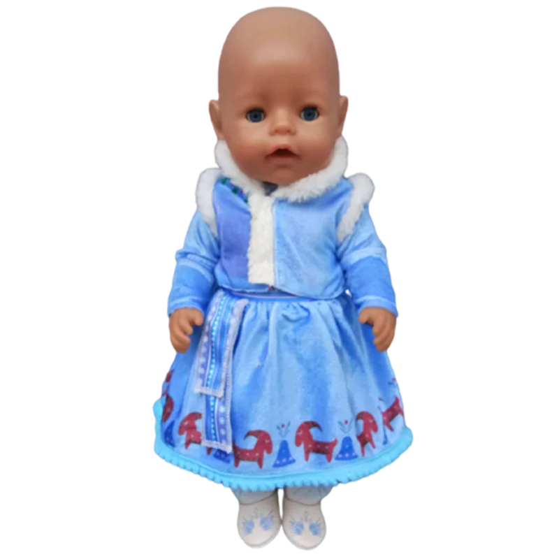 NHQ Vestiti Per Bambole Reborn 35-45 Cm - Abito Principessa Carnevale Frozen, Blu, Morbido E Lavabile, Regalo Per Bambine