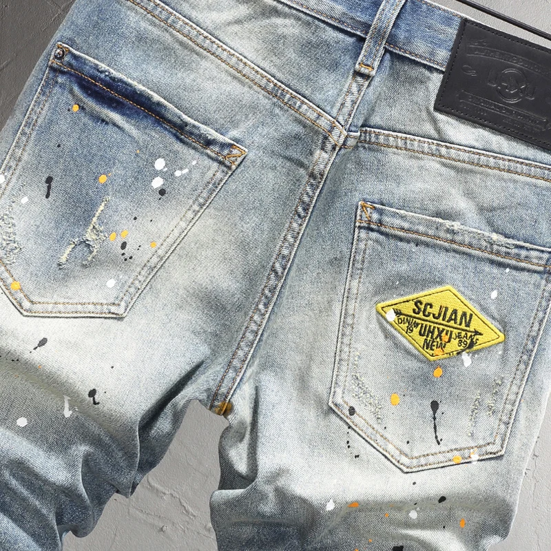 

Летние модельерские мужские джинсы высокого качества в стиле ретро, синие эластичные рваные короткие джинсы, окрашенные винтажные джинсовые шорты Hombre