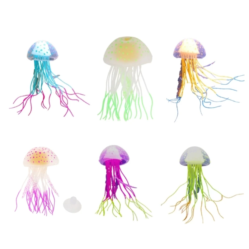 Silicone Jellyfish Ornament Decoration for Aquarium Fish Tanks 2.4x5 Inches Artificial Bright Color Moving Jellyfish