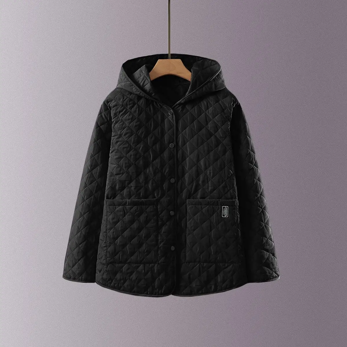 سترة قطنية خفيفة الوزن للنساء مع غطاء محرك السيارة متوسط الطول نمط لحاف مريح كاجوال من نسيج البوليستر للخريف...