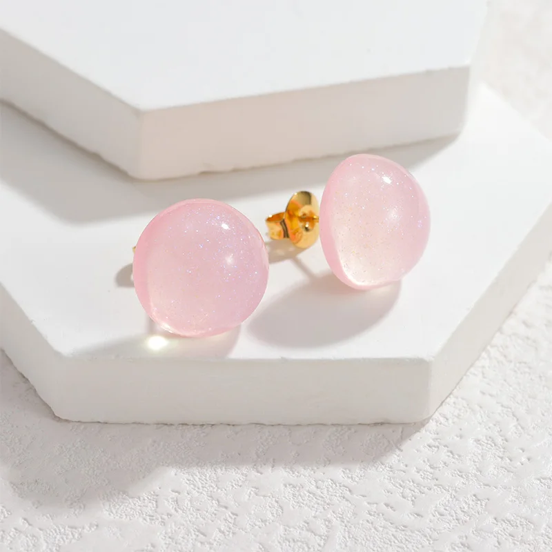 Letdiffery New Candy Color Round Earrings for Women Stainless Steel Colorful Blingbling Dopamine Stud Earrings Fashion Jewelry