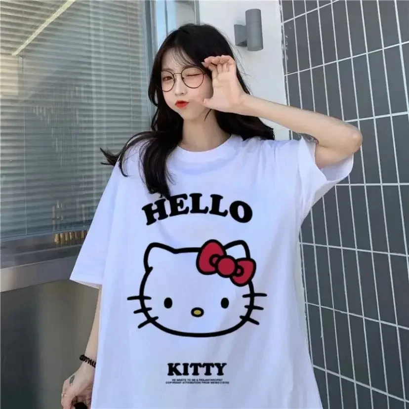 

MINISO Sanrio Hello Kitty T-shirt Women Men Loose Casual Fashionable Streetwear Versatile Clothing Hot-selling Tees Short-sleeve
