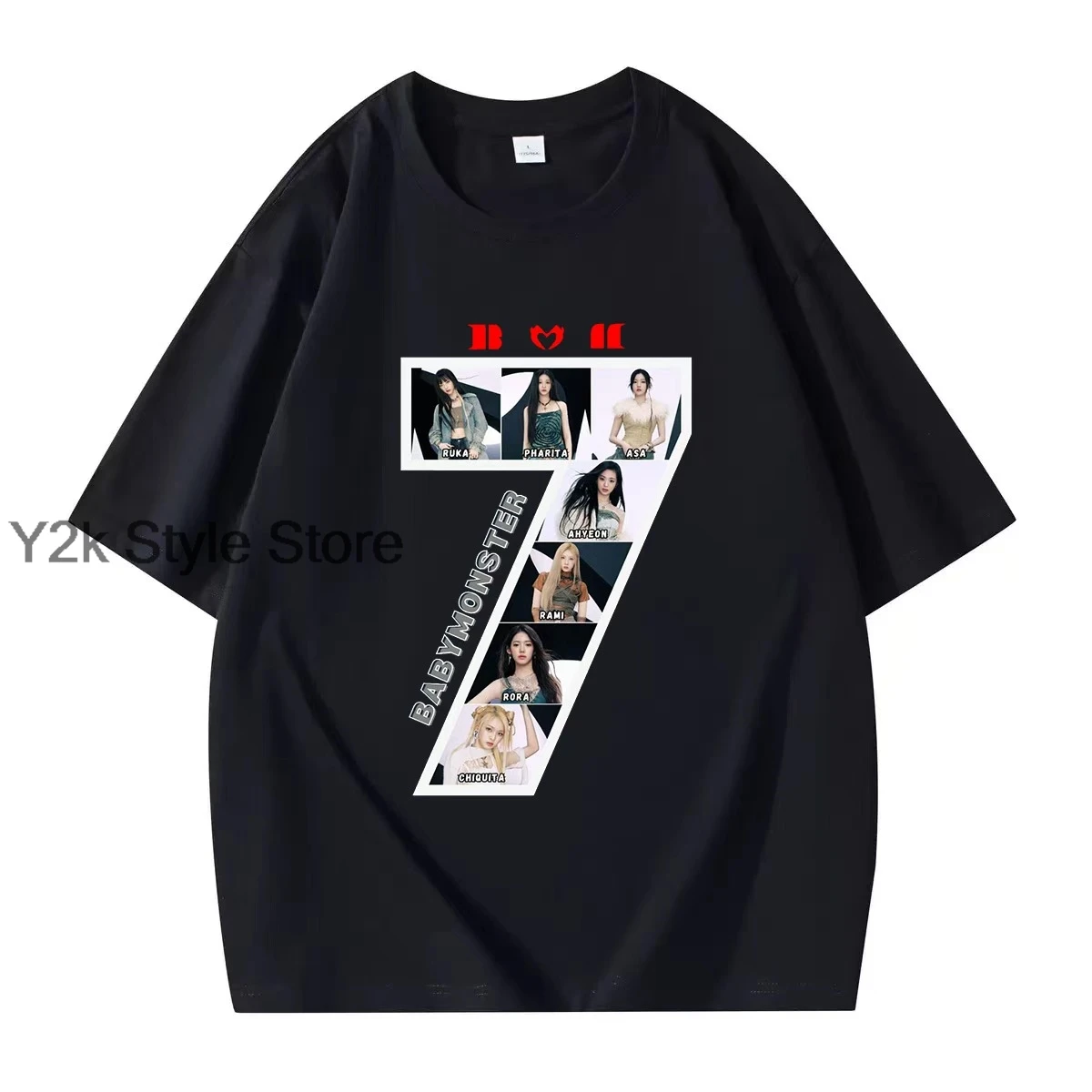 

Kpop BABYMONSTER фирменная футболка с альбомом, поддерживающая одежда, мужская и женская хлопковая футболка, повседневная футболка в стиле Харадзюку Y2K, подарок для фанатов