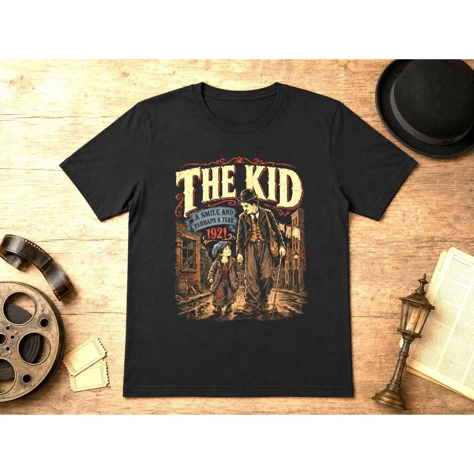 The Kid 1921 T-Shirt Silentfilm Vintage Kino Klassiker Film-Liebhaber Retro Schwarz Vintage-Waschung Vielseitig Atmungsaktiv Streetwear