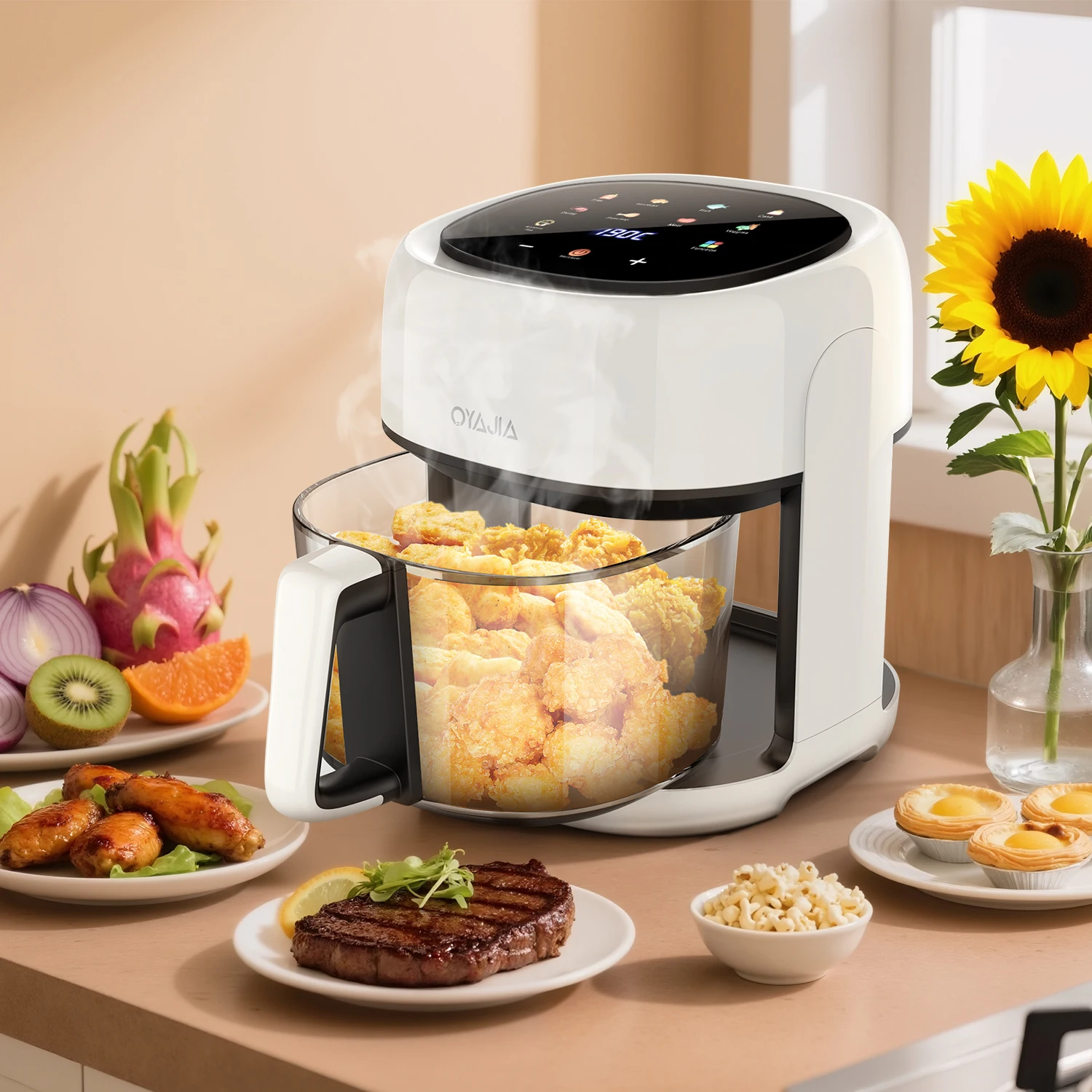 5L AIR FRYER LARGE TRANSPARENT MULTIFUNCTION DIGITAL OVEN COOKER 1800W OIL FREE