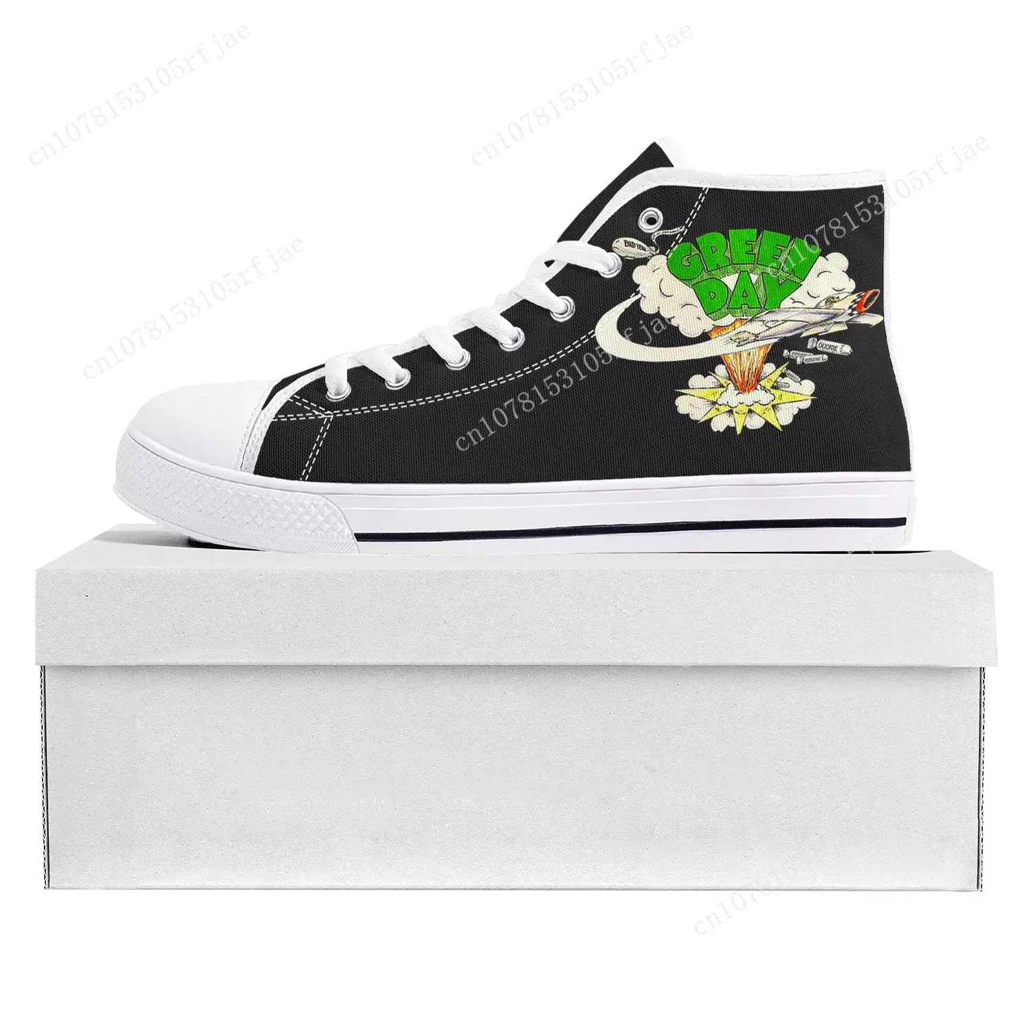 Green Day Pop Rock Band High Top High Quality Sneakers Mens Womens Teenager Canvas Sneaker Casual Couple Shoes Custom Shoe White
