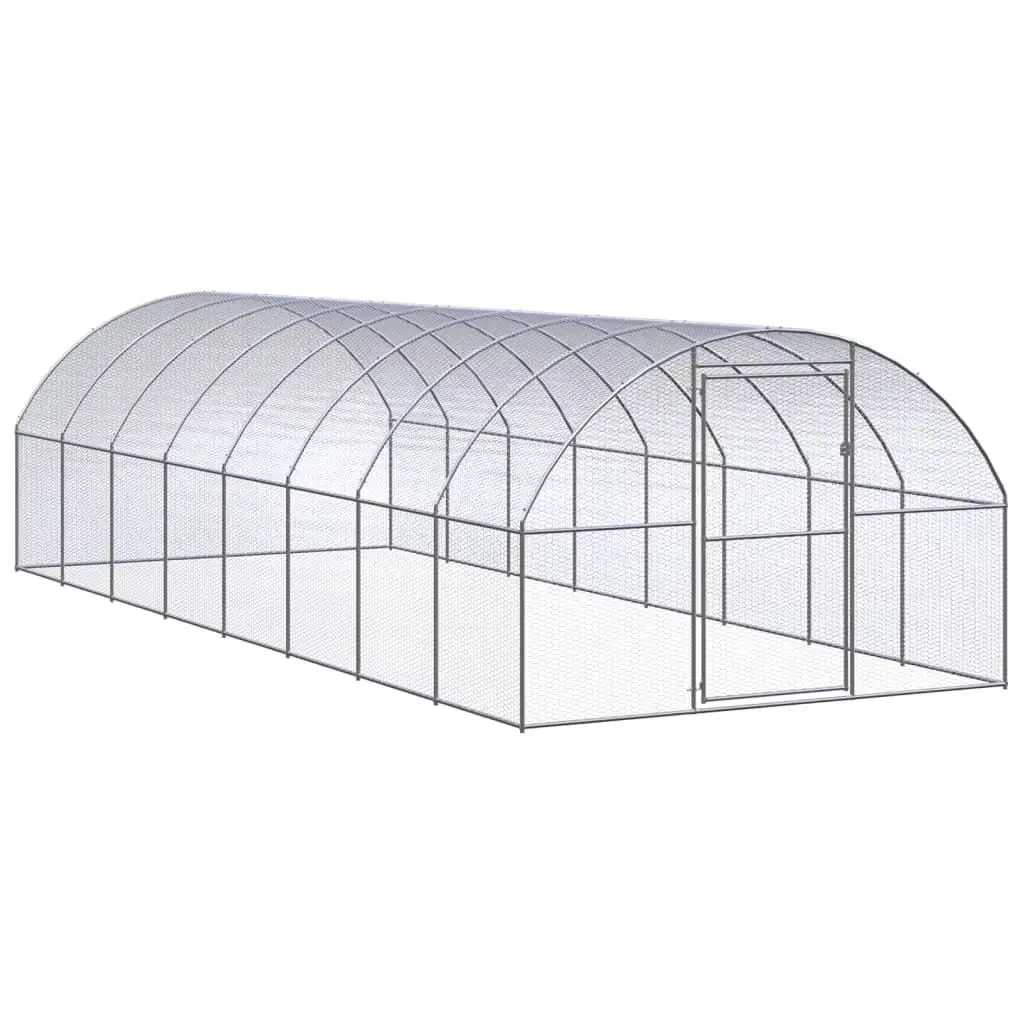 Spacious 9.8'x26.2'x6.6' Galvanized Steel Outdoor Chicken Coop for Durable