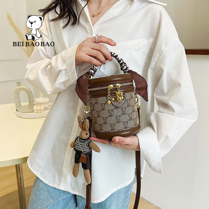 Beibaobao 2024 New Water Bucket Bag Small Bag Women\'s Summer Trendy Fashion Crossbody Women\'s Bag Small cylindrical bag