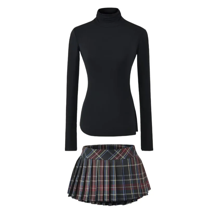 

Женская футболка с длинным рукавом, асимметричным подолом и воротником-стойкой из смесовой ткани