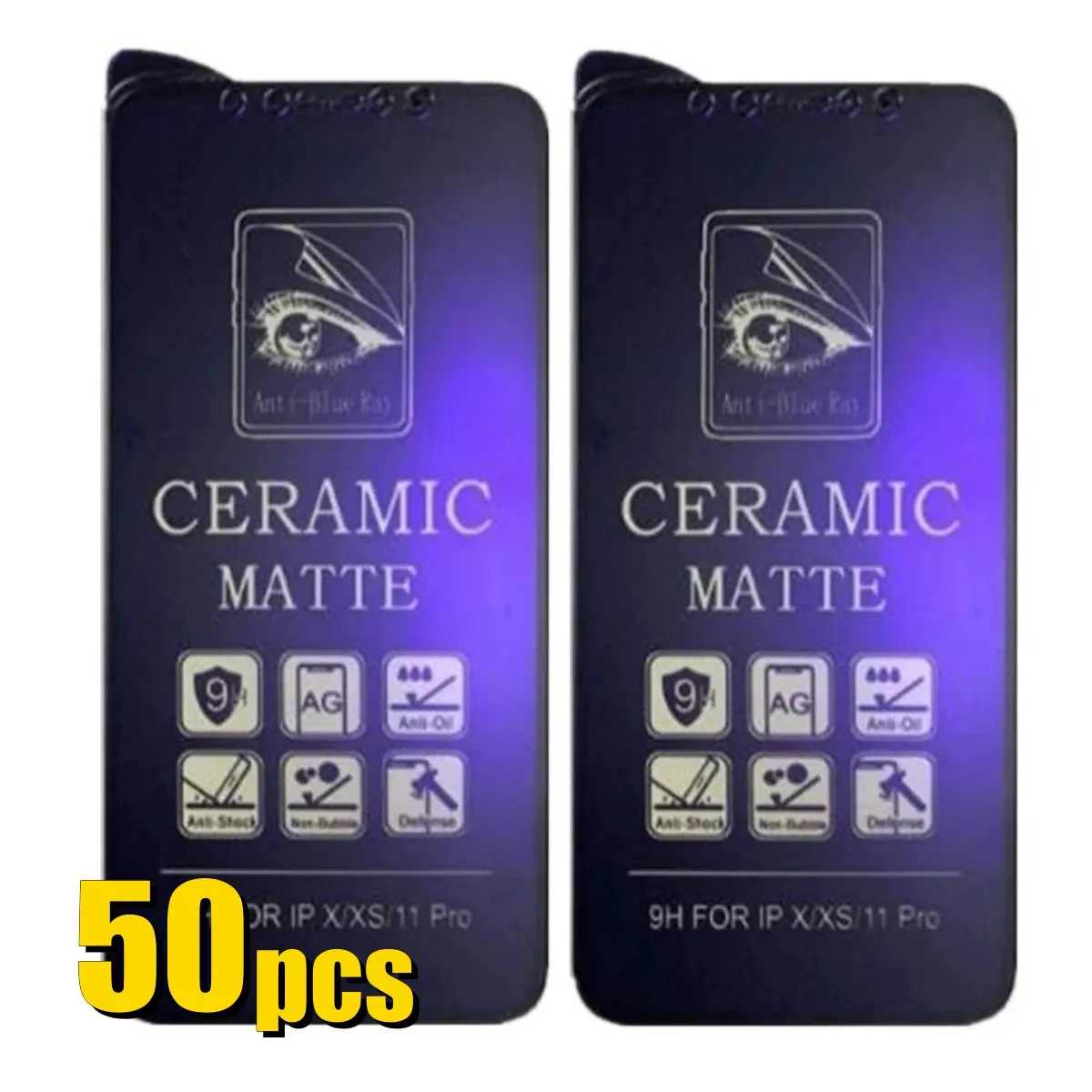 50pcs Ceramics Film Matte Screen Protector Anti Blue Ray Anti-Shock For iPhone 15 Pro Max 14 Plus 13 Mini 12 11 XS XR X 8 7 SE