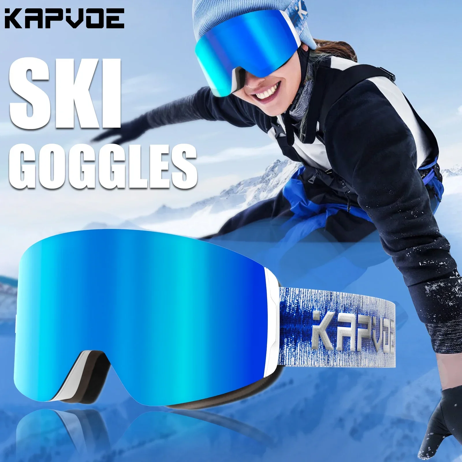 KAPVOE Magnetic Ski Goggles Set Anti-Fog UV400 Protection Snow Goggles Snowboard for Men Women Ski Glasses Skiing Eyewear