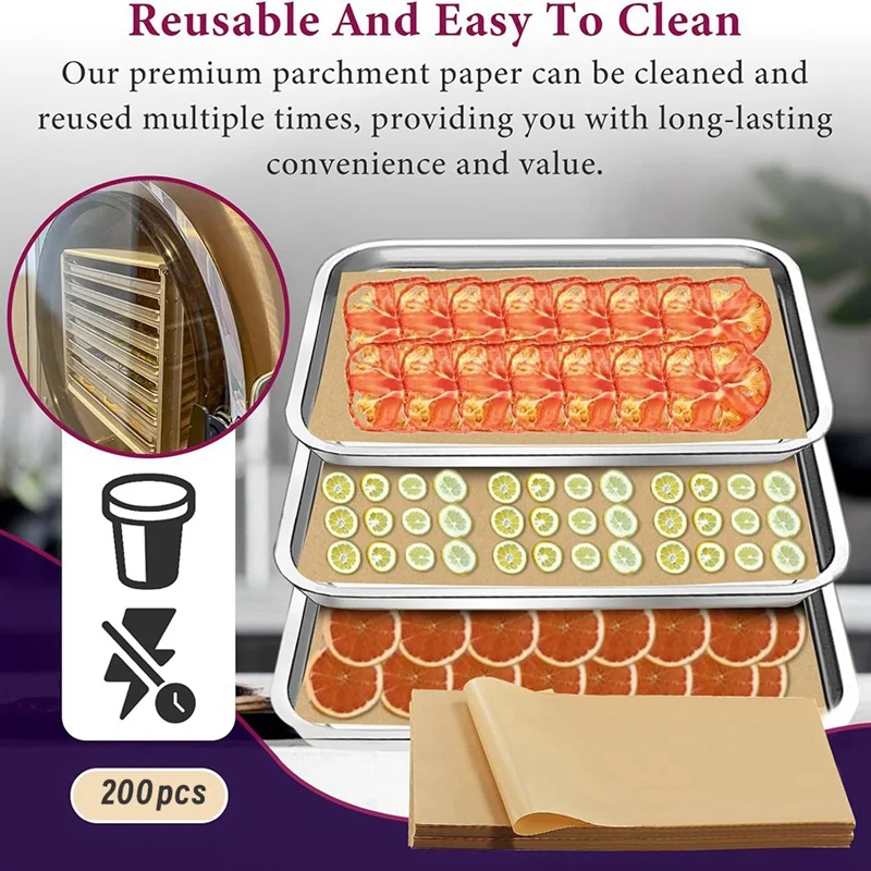 ABNO-200 Packs Parchment Paper Sheets For Harvest Right Freeze Dryer - Dryer Accessories For Medium Trays, Parchment Sheets