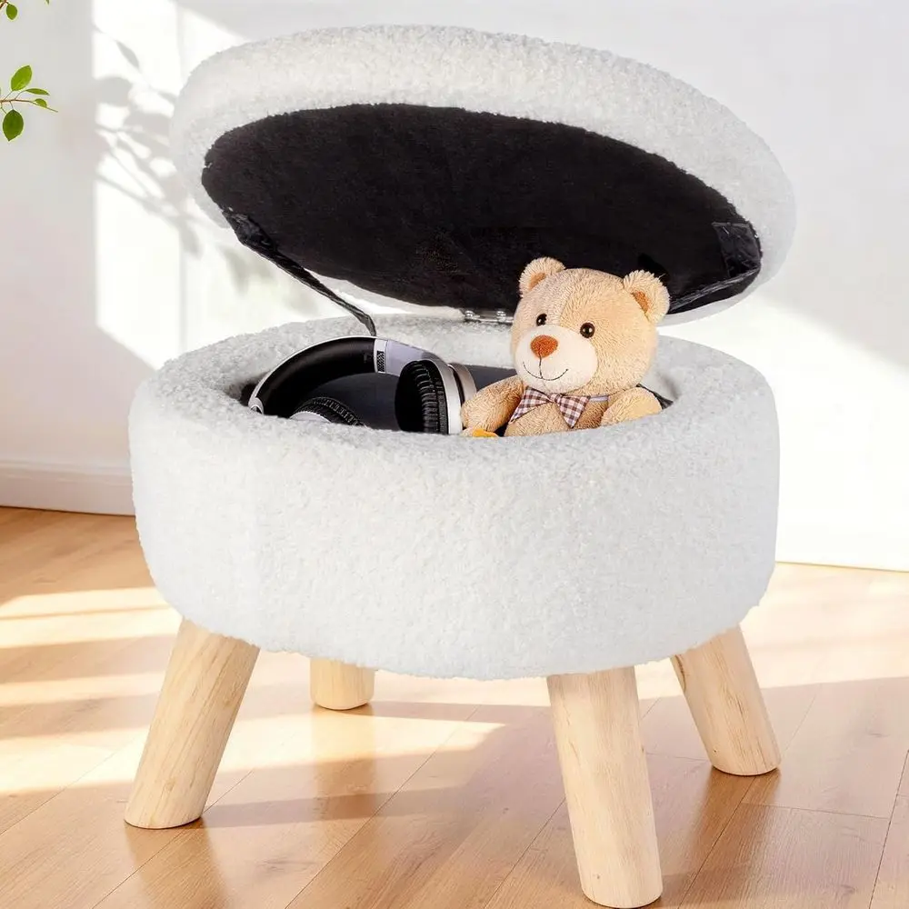 

Small Ottoman with Storage, ern e ootstool with Sot Padded Seat, Teddy Velvet ootrest with Wood Legs, White Storage Ottoman or C