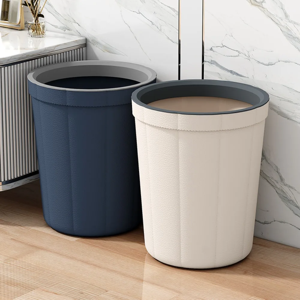 Large Capacity Trash Can Creative Round Plastic Waste Paper Basket Durable No Lid Garbage Bin Home