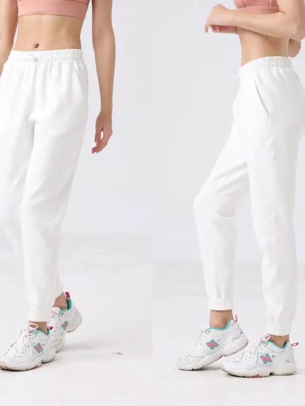 

Прямые спортивные брюки с высокой талией, повседневные брюки для фитнеса и йоги, боковые брюки с завязками на талии APEDAE Ladies Faion