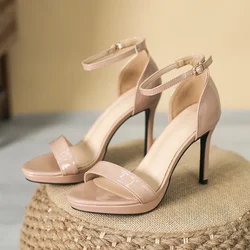 Women's Platform Patent Leather Sandals Thin Heel Open Toe High Heels Sexy Summer Shoes Female Footwear 2025 Trend