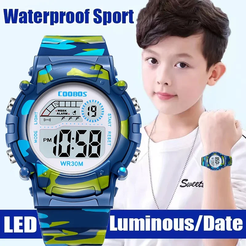 

New Boys Sports Military Kids Digital Watches Student Childrens Watch Fashion Luminous LED Alarm Camouflage Girls Clock