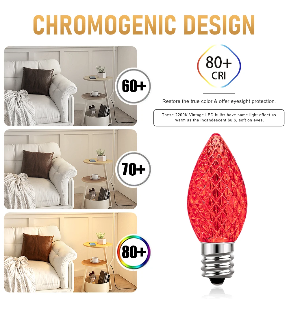 Multicolor C7 LED Light Bulbs 0.6W E12 Garden Decoration Night Lights Vintage Candle Lamps for C7 Outdoor String Lights