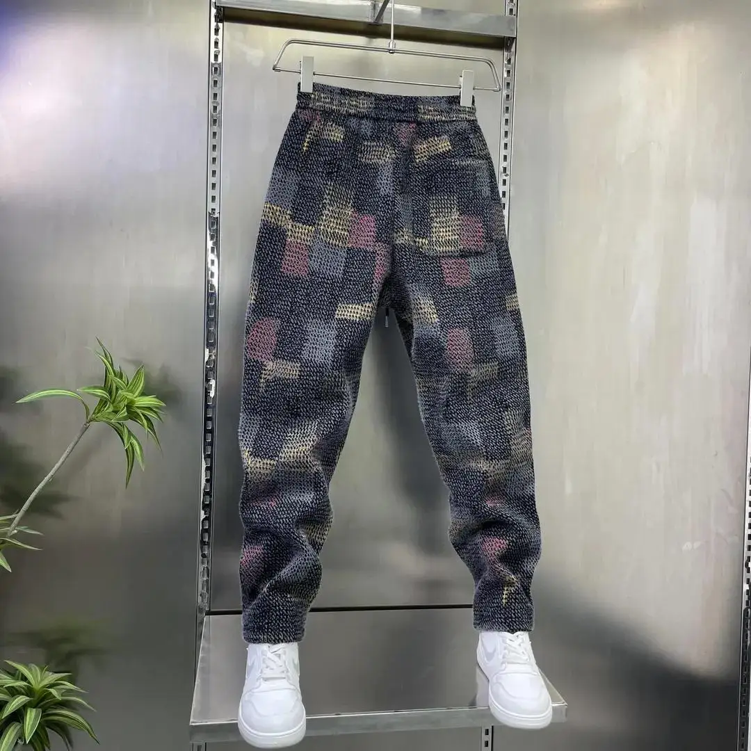 

Мужские повседневные брюки свободного кроя с флисовой подкладкой, модный дизайн, универсальные, осенне-зимние, теплые, комфортные