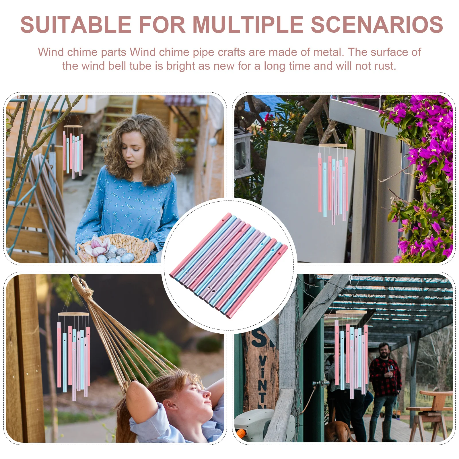 

12pcs Colorful Wind Chime Tubes Metal Pre-Drilled Diy Crafting Pipes For Home Garden Decoration Wind Chime Parts Supplies