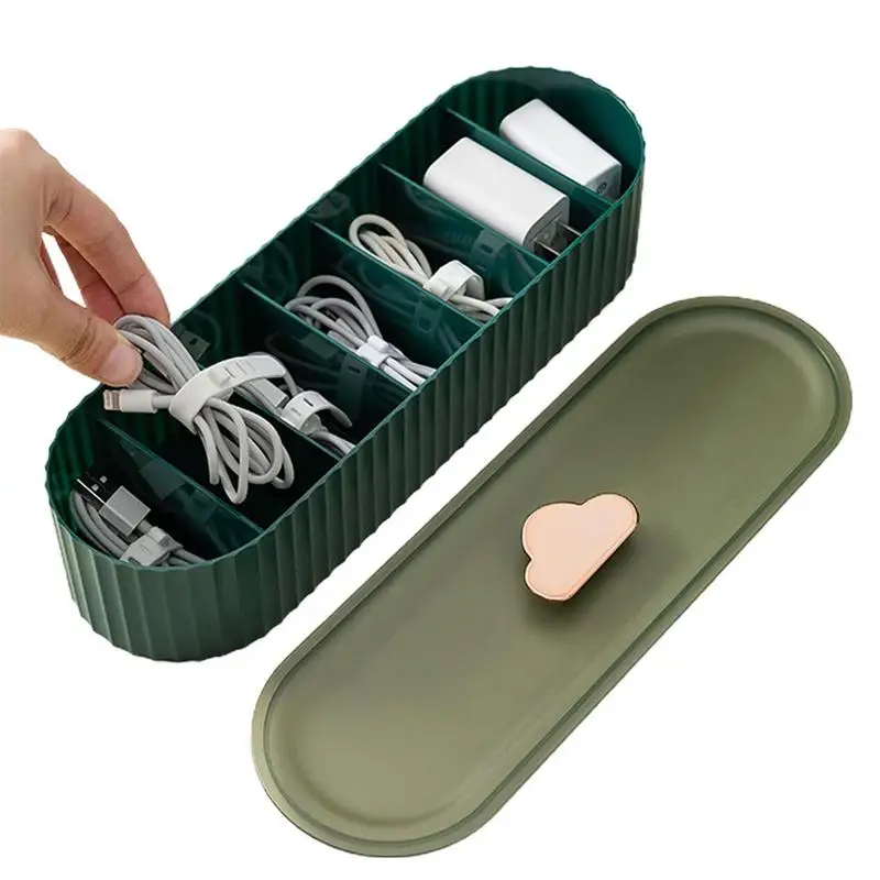 

Cable Management Box 7 Grids Cable Organizer Storage Box With Cover Universal Electronic Accessories For Charger USB Earphon Box