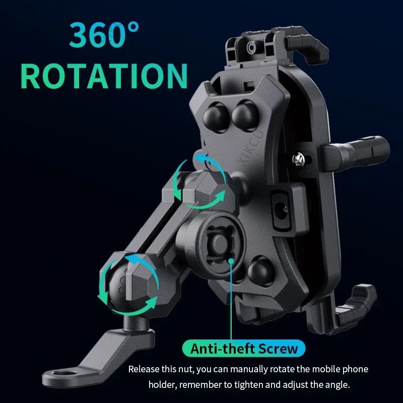 15W Universal Motorcycle/Bike Phone Holder Fast Wireless Charger, with Vibration Dampener, Security Lock Sun Cap For Smartphones