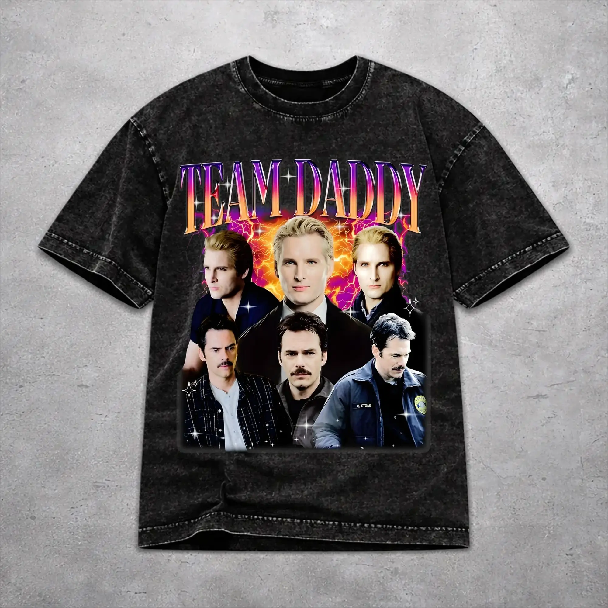 Stylish Women Men Team Daddy Carlisle Cullen and Charlie Swan Bootleg  Tee Shirt Washed Style  T Shirts Clothing