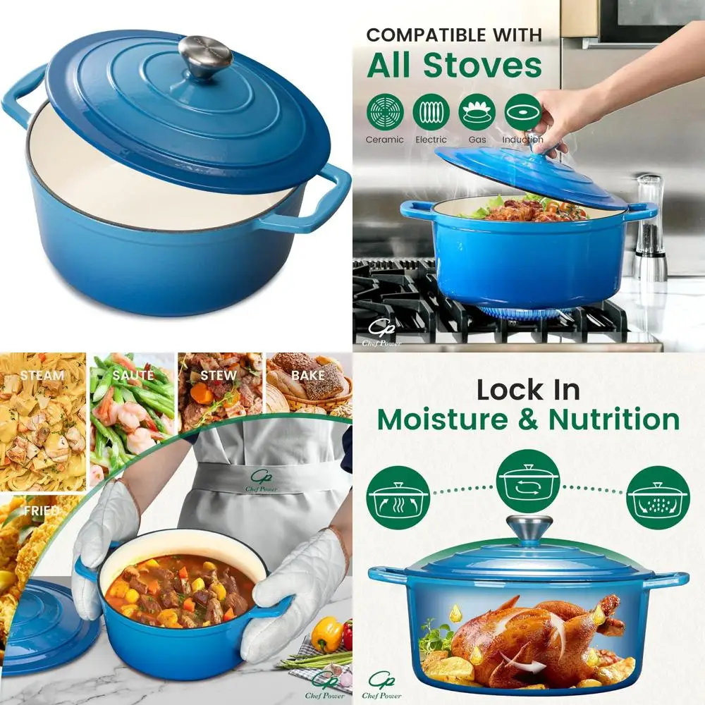 

Enameled Cast Iron Dutch Oven Pot, 5-Quart Capacity, Ideal for Bread Baking, Braising, Stews, Roasting, Oven Safe, Perfect for C