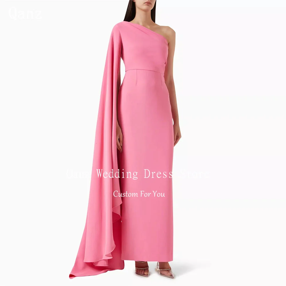 

Qanz Elegant Pink One Shouder Evening Dresses Mermaid High Slit Satin Formal Dresses Woman Abendkleider Dubai Customized