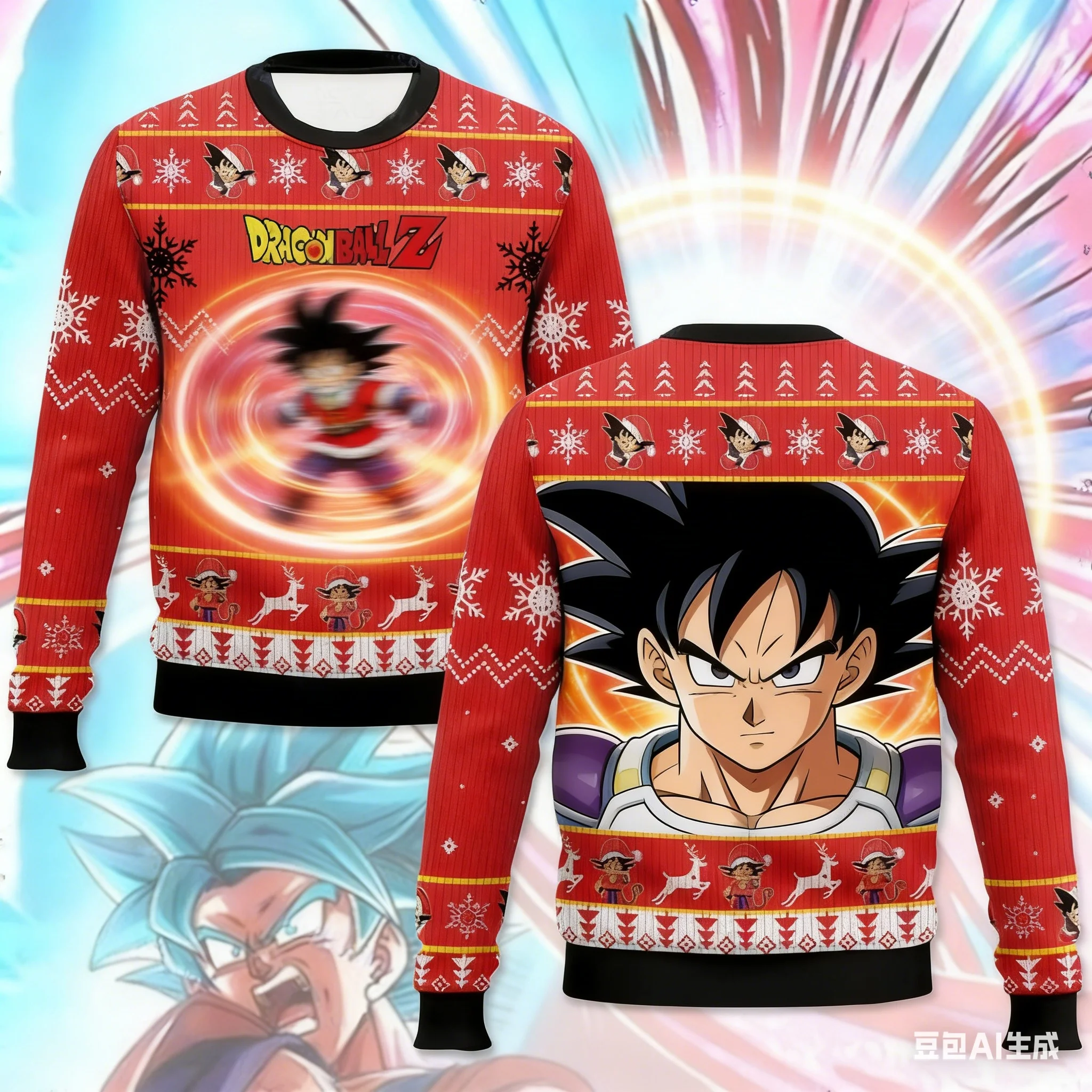 26 nuevo suéter feo Anime japonés Dragon Ball Goku Sudadera con capucha de cuello redondo deportes Navidad Otoño e Invierno Jersey para hombres y niños