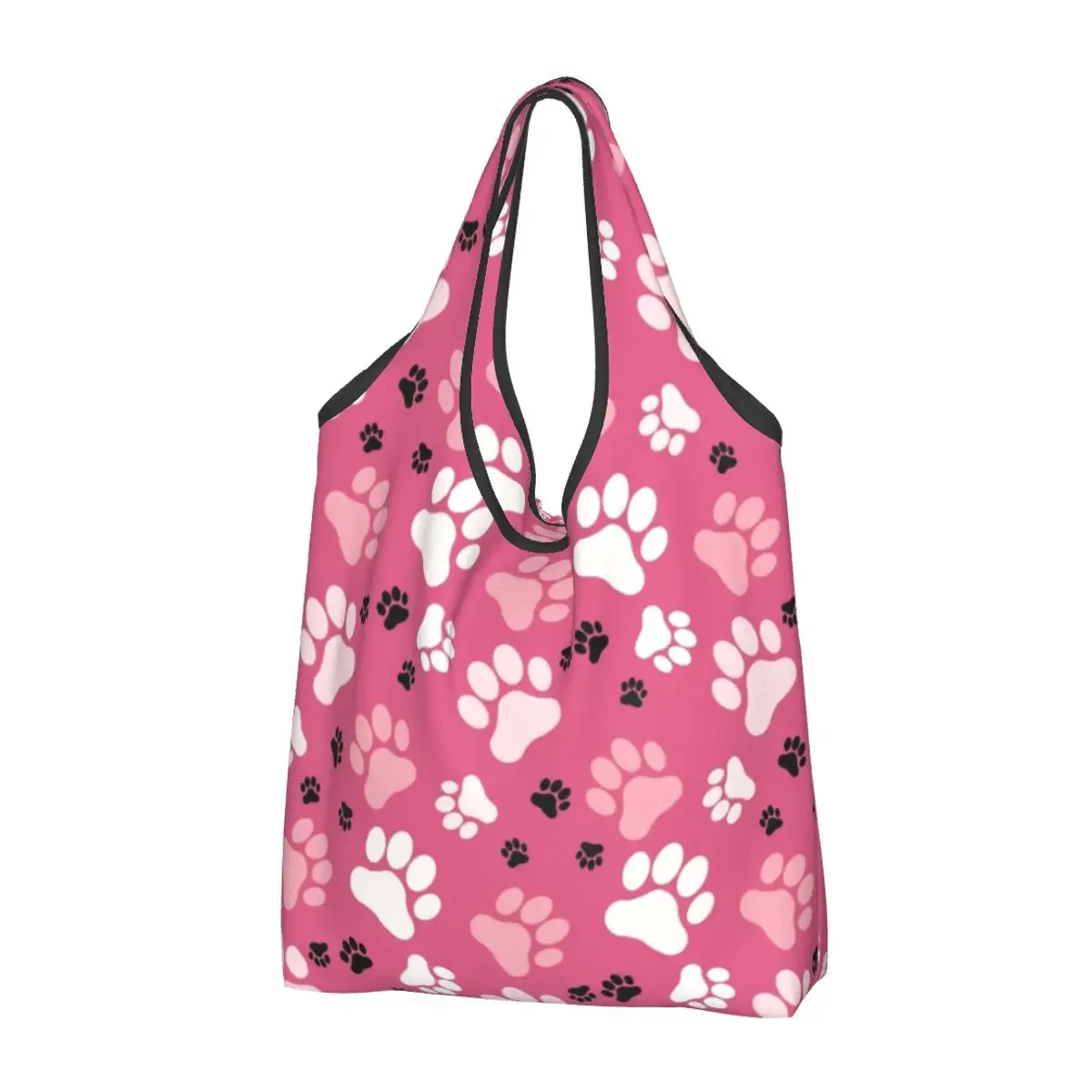 

Custom Paw Prints Pink Shopping Bags Women Portable Big Capacity Groceries Colorful Floral Pretty Shopper Tote Bags