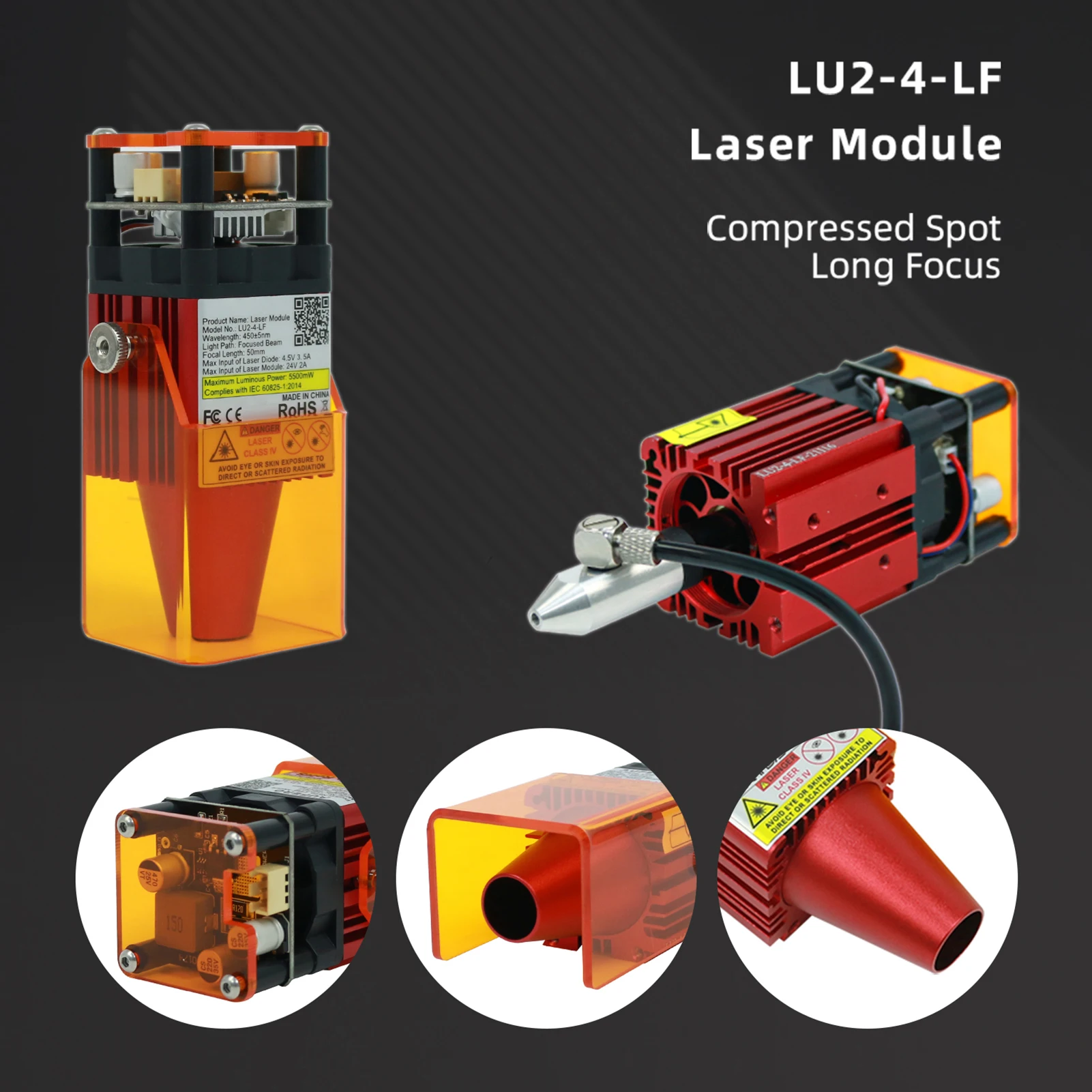 

ORTUR LU2-4-SF 24V Upgrade Laser Module 5W Laser Power Fixed Focus Suitable for Laser Master 2 S2/Laser Master Laser 2 PRO S2
