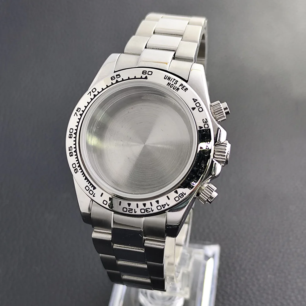 

39 мм серебряный корпус часов VK63, кварцевый механизм VK63, совместимый с ремешком из нержавеющей стали, аксессуары для часов, ремешок 20 мм