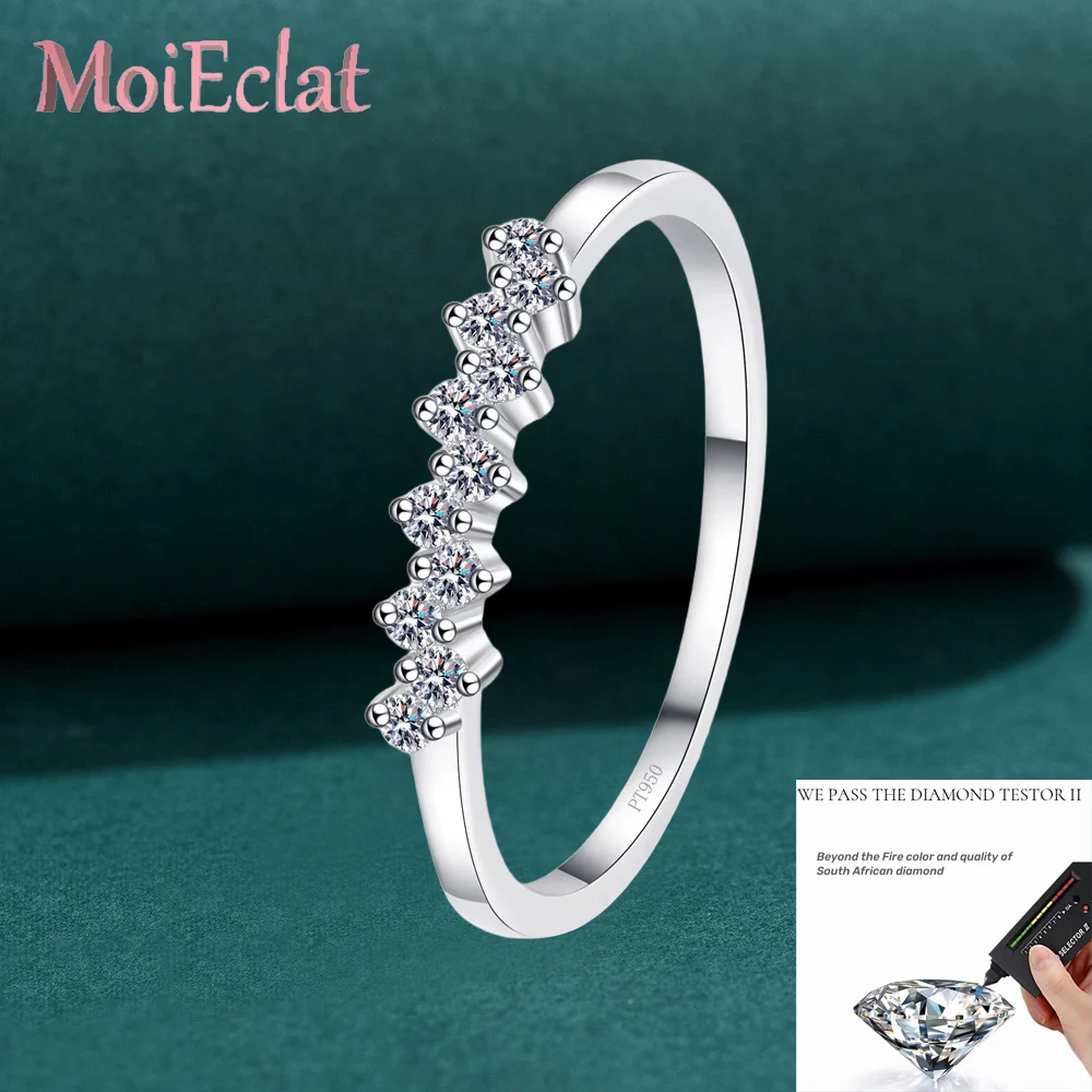 

Luxury Wavy Row Diamond Rings for Women with 0.165ct Moissanite, Platinum PT950 Engagement Ring Shimmering Jewelry Gifts