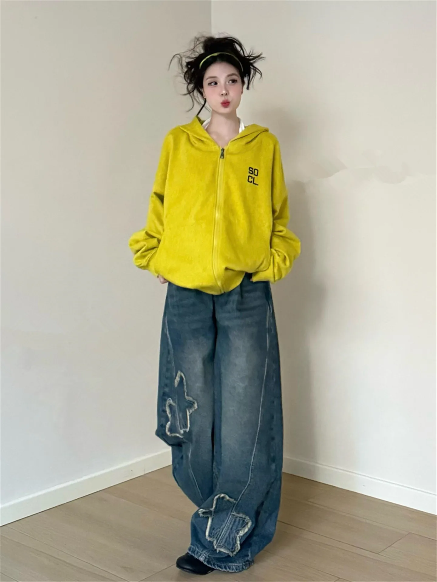 

Винтажные синие джинсы в американском стиле, широкие, свободного кроя, с эффектом похудения, прямые, повседневные, с высокой талией, из хлопкового денима