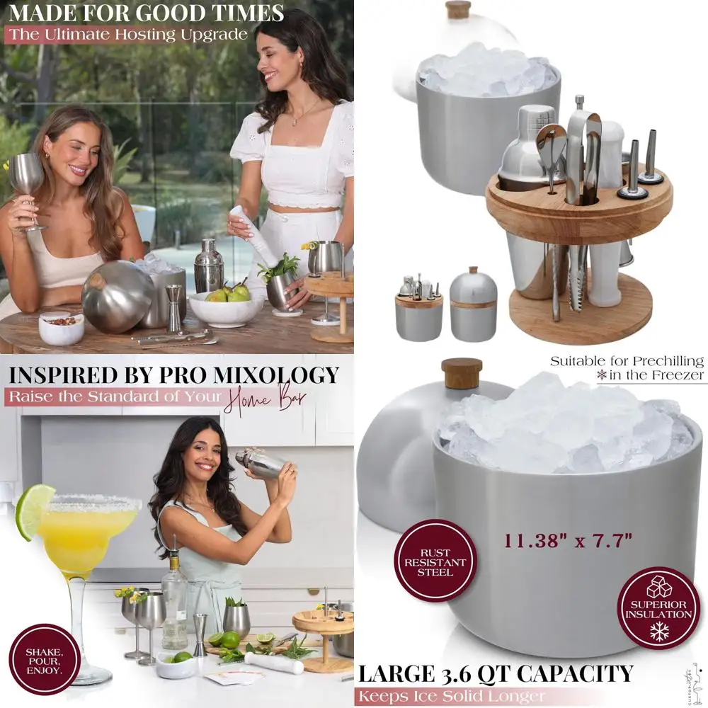 

Complete Mixology Bar Set with Wooden Organizer, Stainless Steel Ice Bucket, Cocktail Tools & Recipe Cards