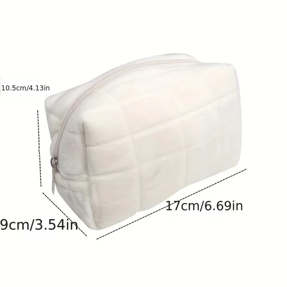 1pc Cloud-shaped Pillow Makeup Bag Simple Plaid Quilted Pattern Plush Cosmetic Zipper Bag Travel Storage Bag