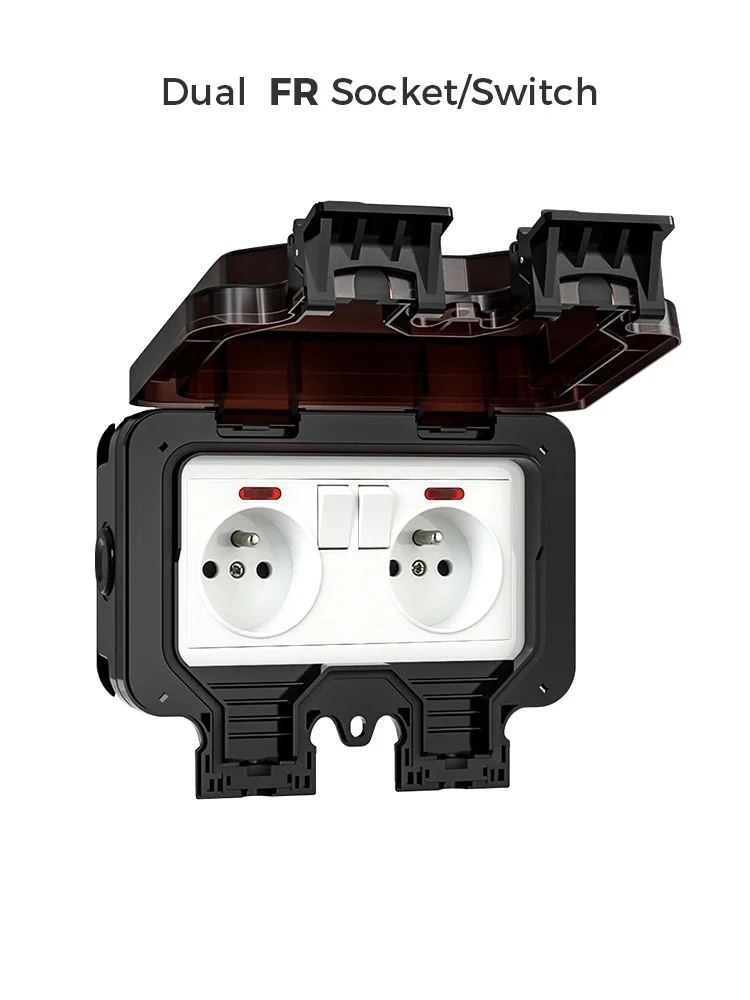 Avoir IP66 Waterproof Socket Wall French Plug Outdoor Weatherproof Box Black Dustproof Electrical Outlets 16A For Home& Garden