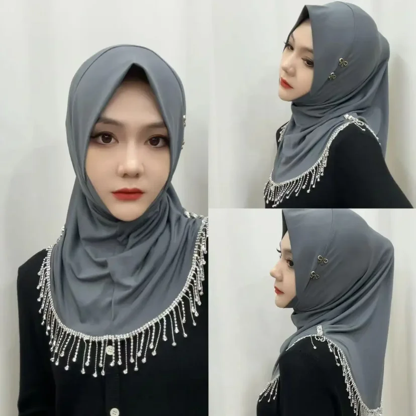 Muslim Hat Easy Hijabs for Women, Tassels Chains, Luxury Wears