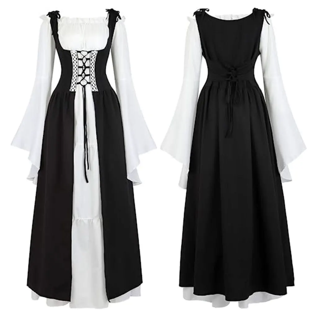 Retro kwadratowy kołnierzyk, podkreślona talia, renesansowy kostium na Halloween, letni strój damski w tradycyjnym chińskim stylu etnicznym na scenę...