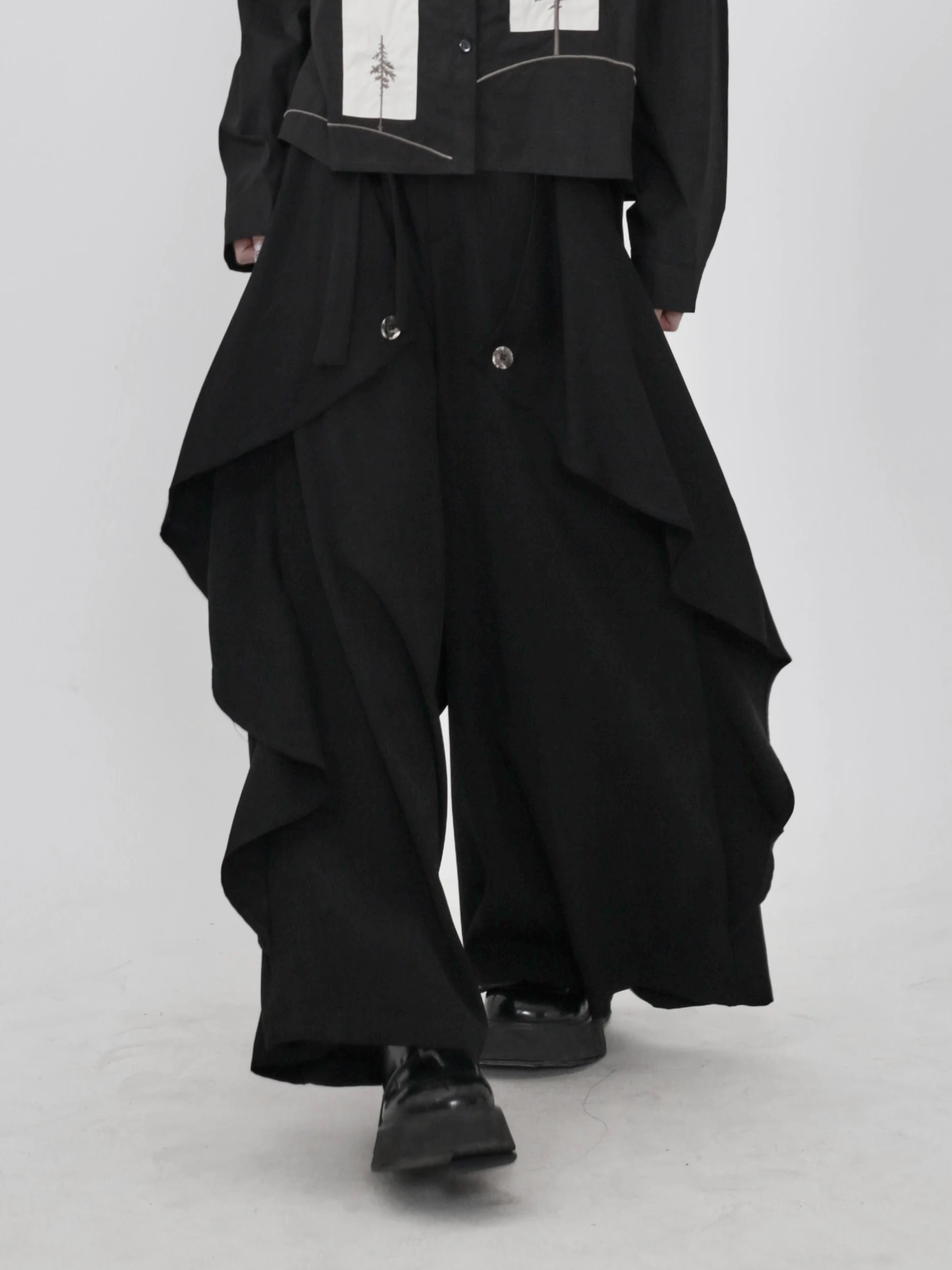 

Брюки-палаццо с асимметричным драпированием, облегающие, удобные, дышащие, повседневные, черные, для женщин