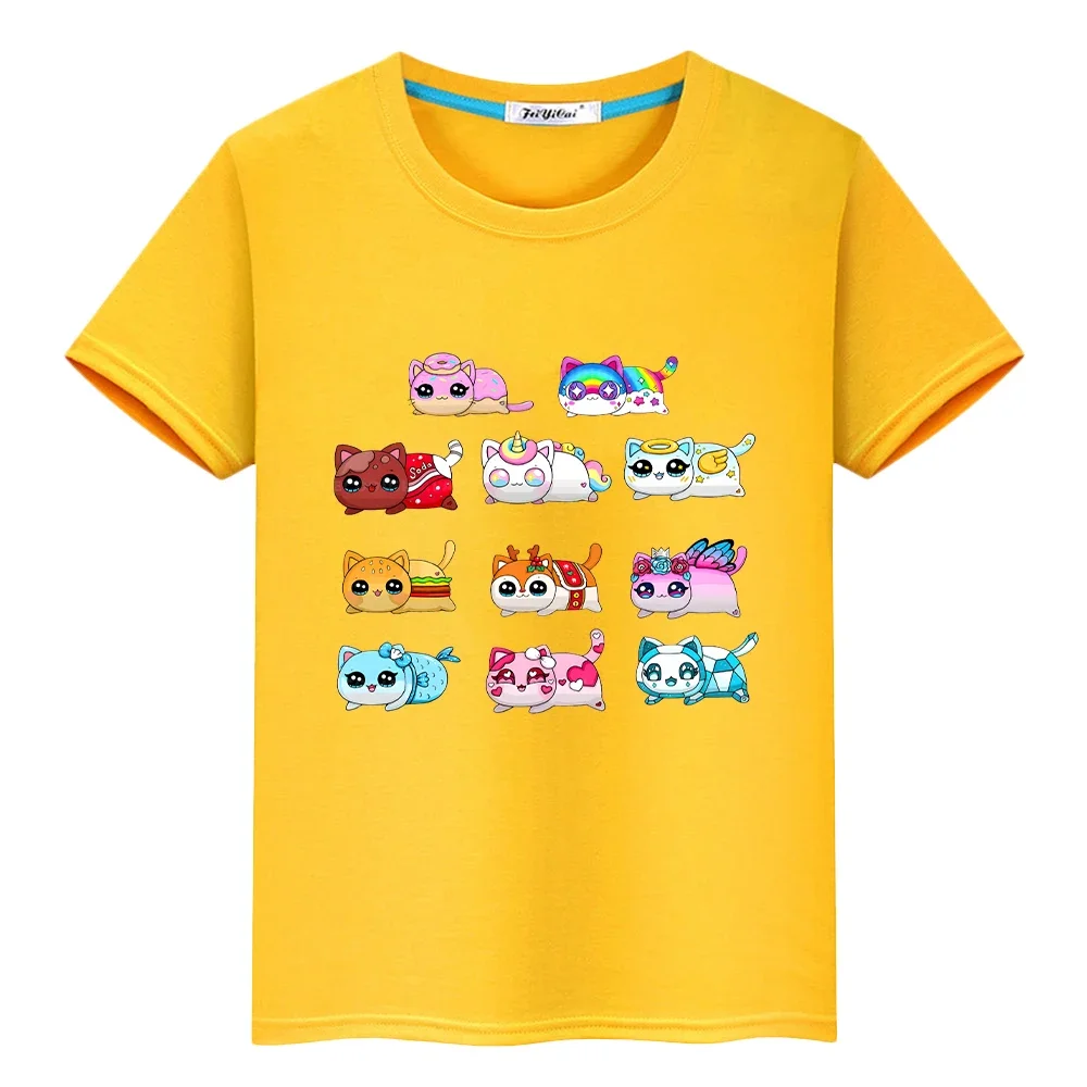 Aphmau Squad Cat Print 100% Baumwolle T-Shirt für Kinder Junge 10 Jahre y2k einteilige Tops Anime Short Pride T-Shirt Kinder Kleidung Mädchen