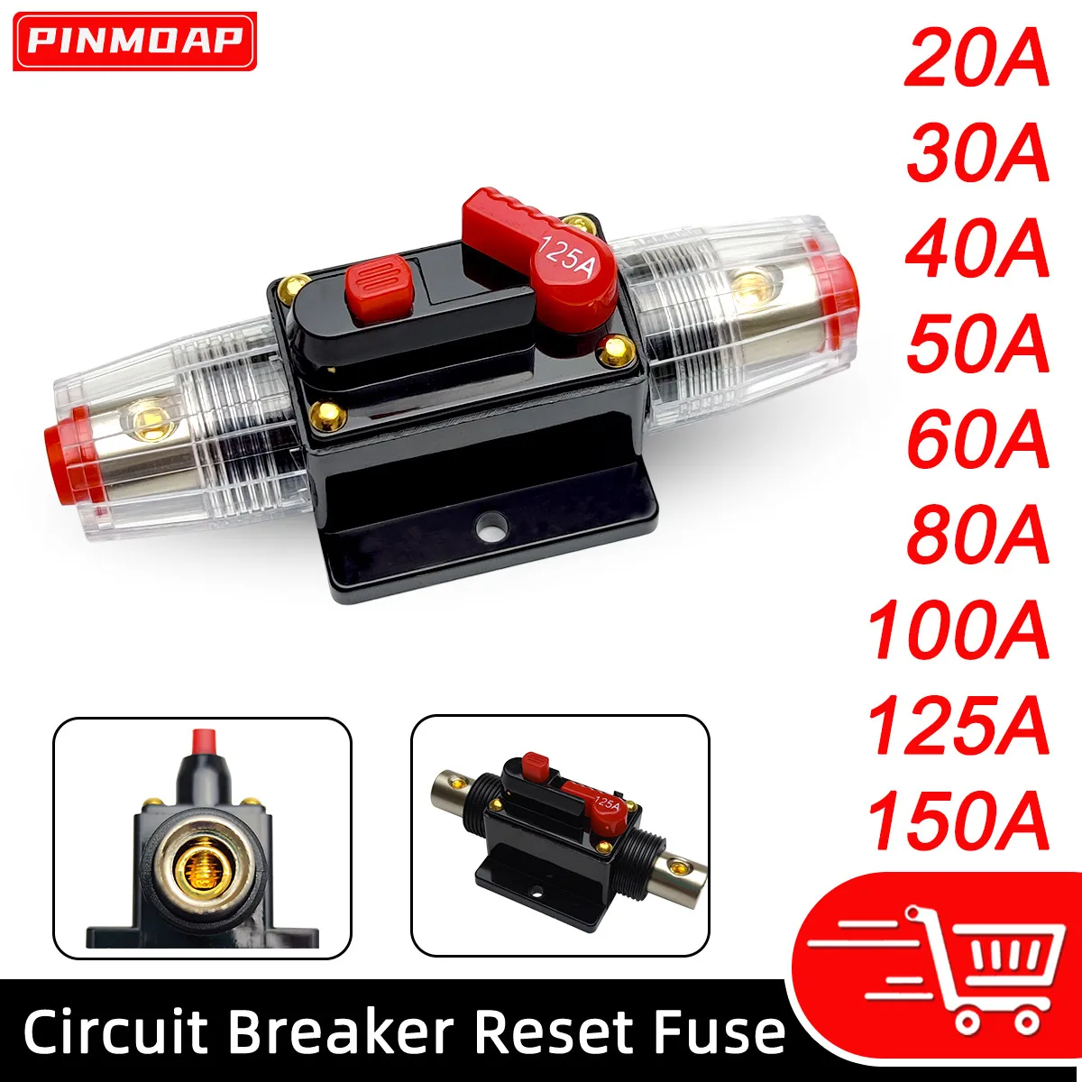 Automotive Circuit Breaker Manual Reset Fuse Holder 150A 125A 100A 80A 60A 50A 40A 30A 20A Waterproof Fuse Holder Switch