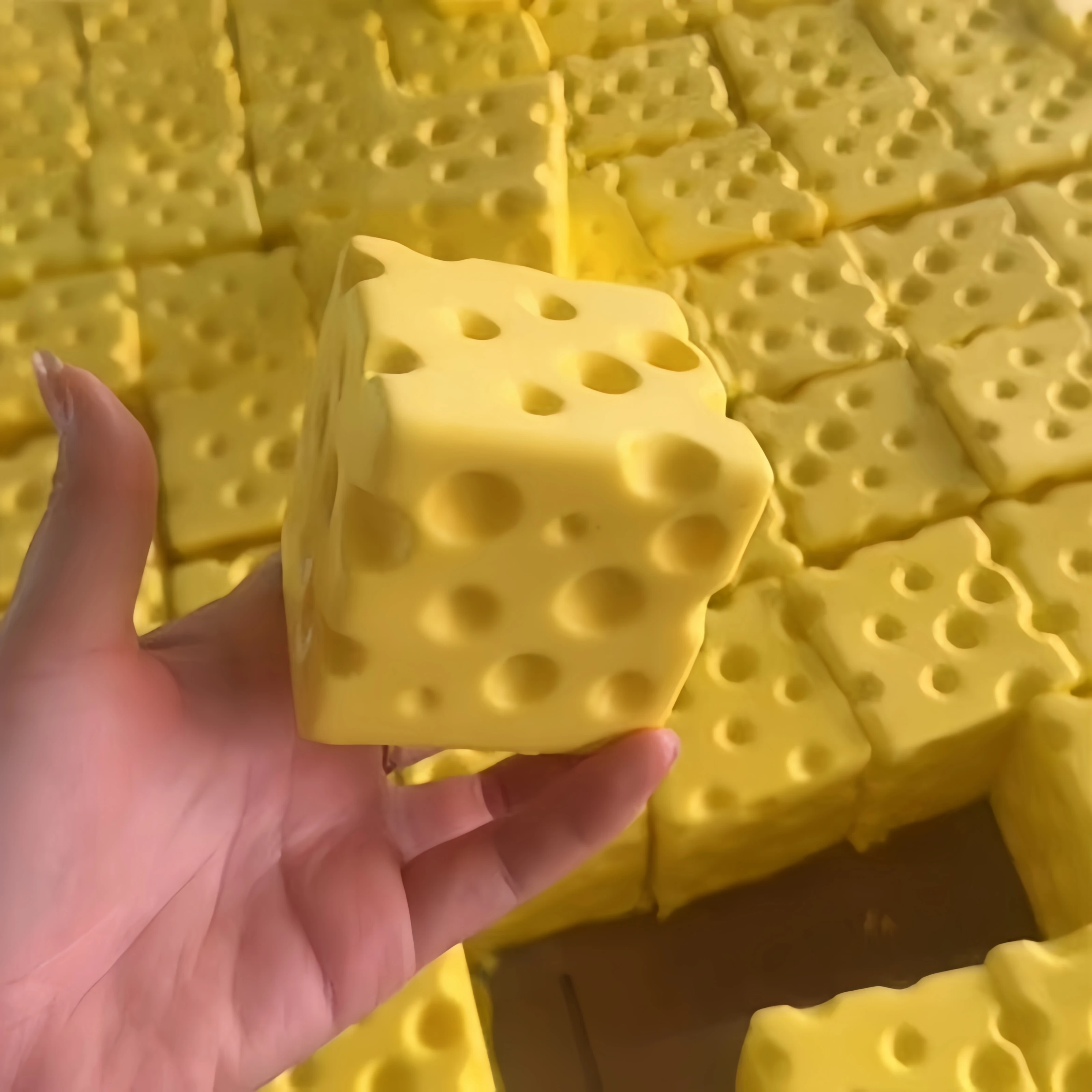 1PC Cube Cheese Squishy Slow Rising Stress Relief Toy Super Soft Squeeze Fidget Prank Toy Realistic Simulation Cheese Block