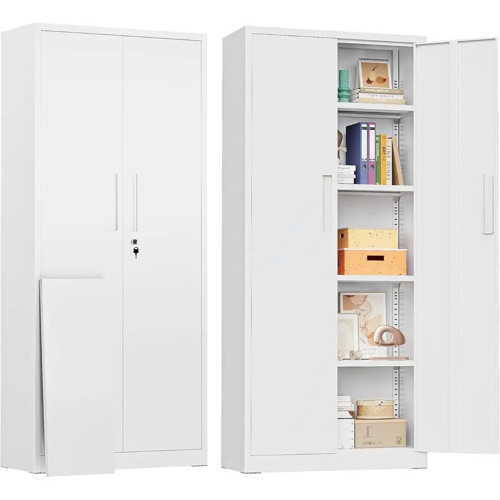 

63" Metal Storage Cabinets with Lock, Tool Cabinet, Locking Steel Storage, Tall Locker Organizer Garage Cabinets with 2 Doors an