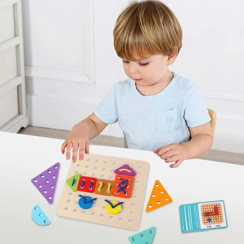 Brain Teaser Rope Puzzles Threading Rope Loop Puzzle Fun Learning Toys Board Games With 20 Pcs Cards For Children Logic Game