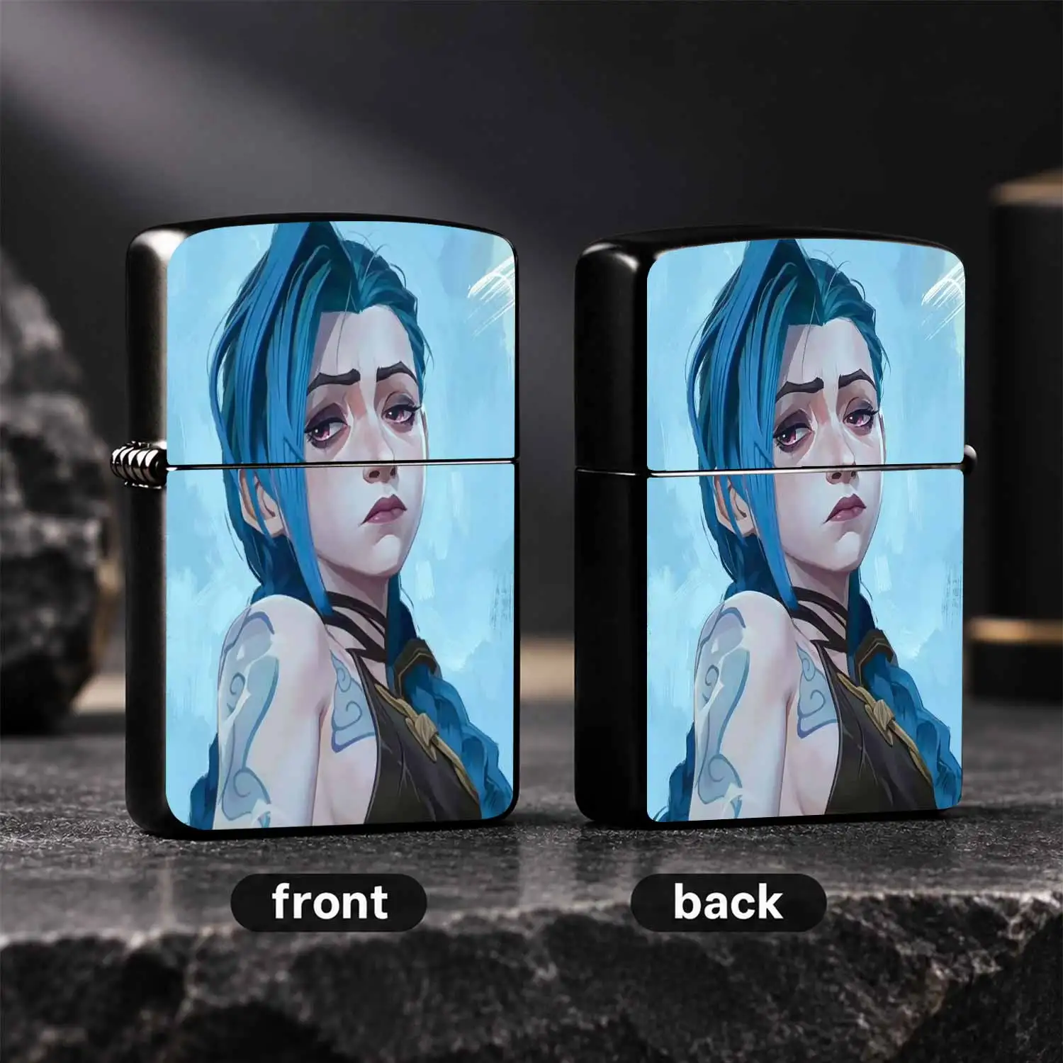 Trendy Animated Character Themed Portable Lighter, Creative Blue-Haired Girl Art Painted Style, Personalized Vibe Carrying Accessory, Practical Gift For Daily Outdoor Multi-Scenes, Exquisite Daily Item For Collection, Versatile Unique Pract